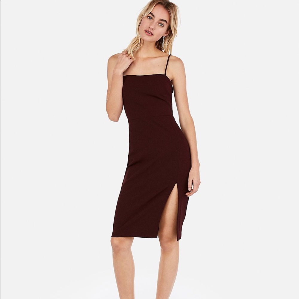 Express Maroon Front Slit Stretch Sheath Dress
